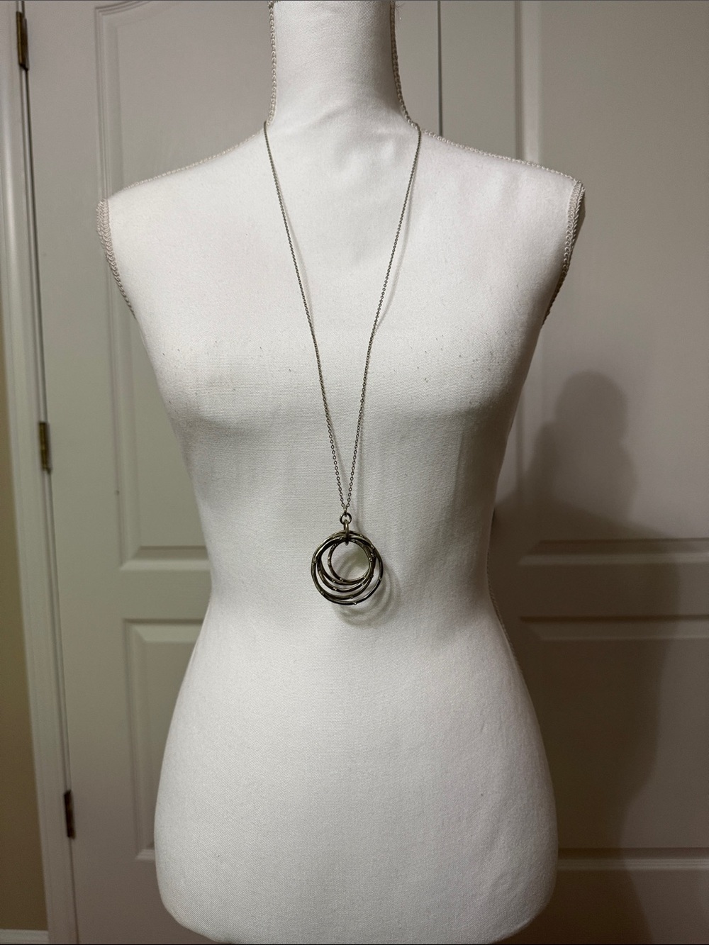 LOFT Silver Multi-Ring Pendant Long Necklace